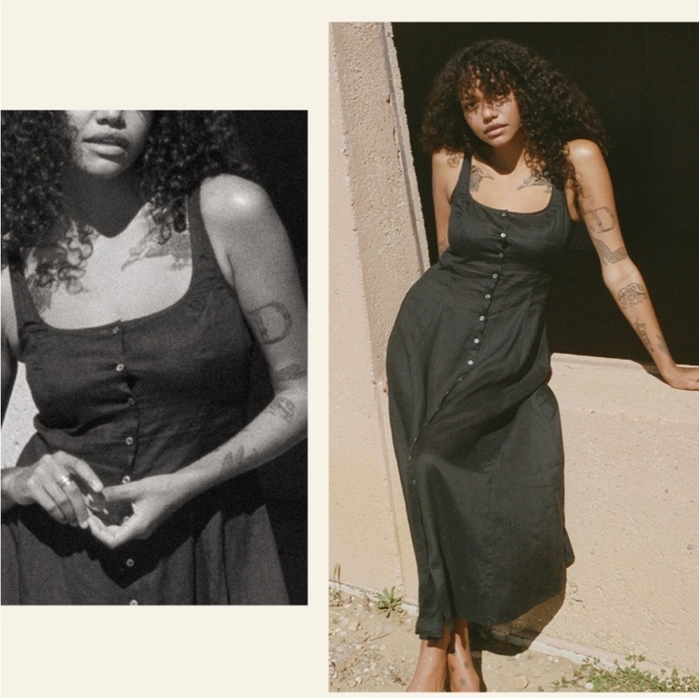 Doen Lantana Dress Black Ramie Maxi Sheer Sleeveless XXS EUC